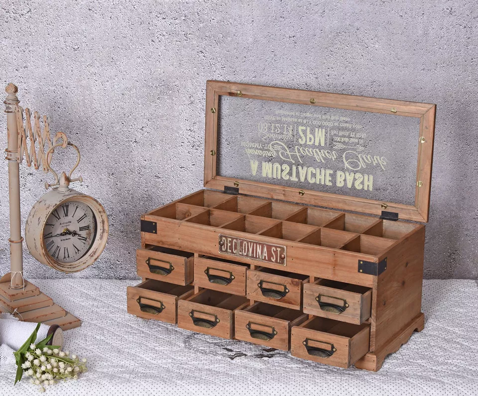 Nähkasten Vitrinenkasten Retro Nähbox Setzkasten Loft Truhe Nähkästchen Antik - Bild 2 von 4