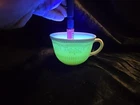 VTG Fire King Anchor Hocking Alice White Blue Trim Tea Cup Glows W/Blacklight