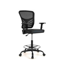Black Height-Adjustable Drafting Chair – Ergonomic with Adjustable Armrests