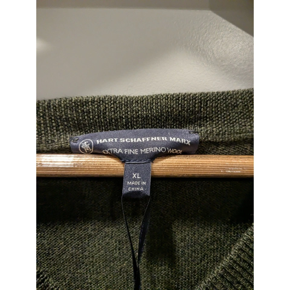 NWT $79 Hart Schaffner Marx Mens Merino Wool Sweater Vest XL Olive Green - Image 3 of 4