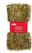 Christmas Tinsel Garland,50ft.Thin/Flat Style (Gold)