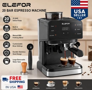 Espresso Machine 20 Bar, Coffee Maker with grinder Black