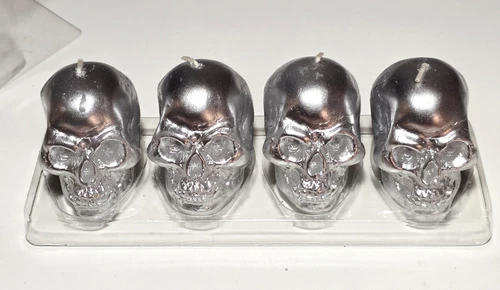Christian Siriano New York Silver Skull Candles Set 4 Halloween Goth Decor NEW - product listing photo