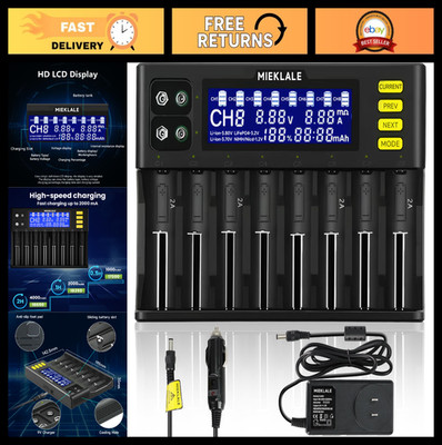 Smart Universal 18650 Battery Charger with LCD Display - 8+2 Bays for Li-ion, Ni