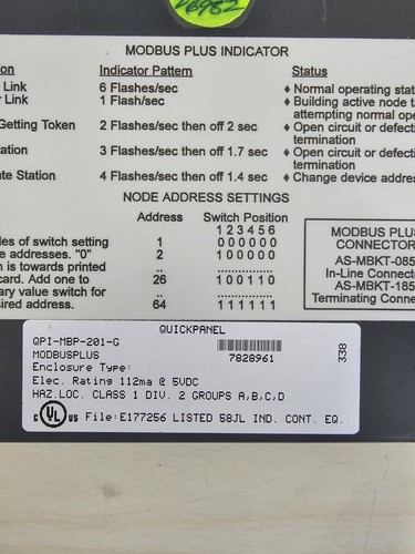 Modbus Plus Indicator Quickpanel Module Modicon Cat #: QPI-MBP-201-G UNTESTED - Picture 3 of 9