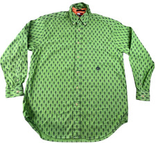Vintage Tommy Hilfiger Shirt Mens Medium Green Button Up Wheat Print Crest AOP