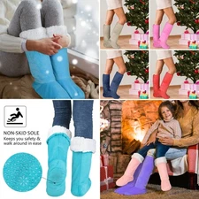 Sherpa Slipper Socks Women Kids Winter Indoor Non Skid Booties Soft Warm Fuzzy