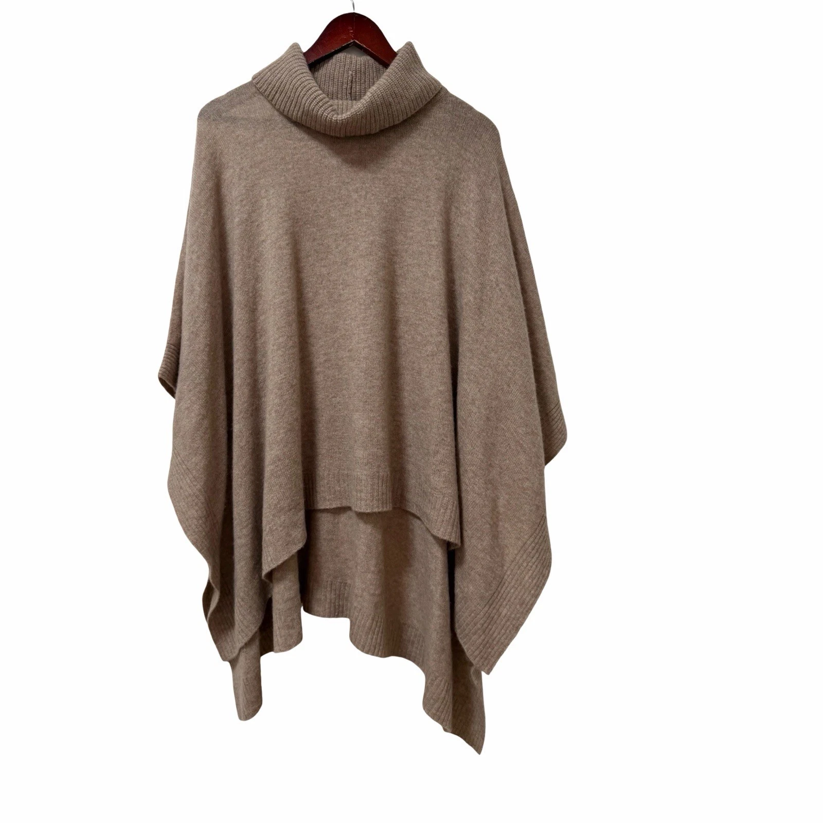J Crew Wool Cashmere Blend Turtleneck Poncho OS One Size Brown Quiet Luxury