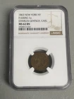 1863 NY Indian Head Cent F-630AC-1a Charles Gentsch Cafe NGC MS 62 BN #72