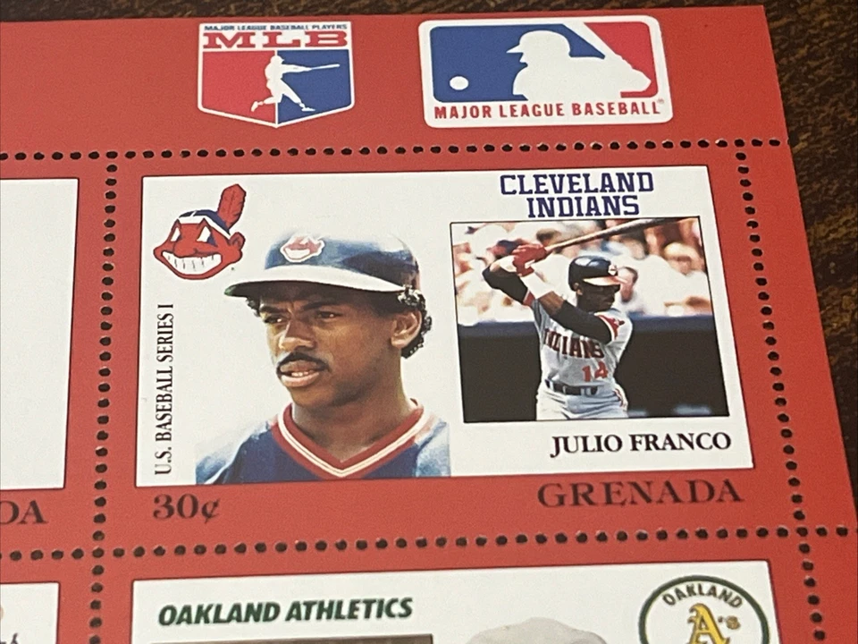 9 estampillas de jugadores de béisbol de Grandes Ligas de 1980 coleccionables de Granada Foto 4 de 4