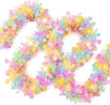 33Ft Easter Tinsel Garland with LED Lights Colorful Spring Garland Perfect Easte