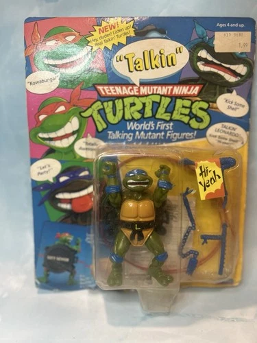 1991 Vintage Playmates TMNT Talkin Leonardo Carded Action Figure NEW Warped Card