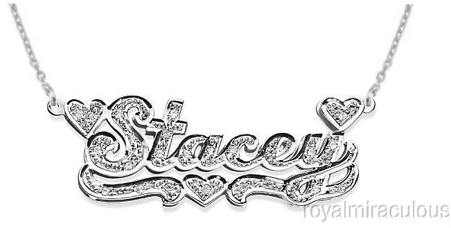 Personalized 0.15 Carat Diamond Nameplate Necklace 14K White Gold