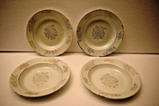 Antique Enamelware Plates Set of Four Floral Design Circa 1900 Vintage Collectib