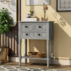 Narrow Console Table with Drawers and Shelf for Living Room Gray Wash Finish