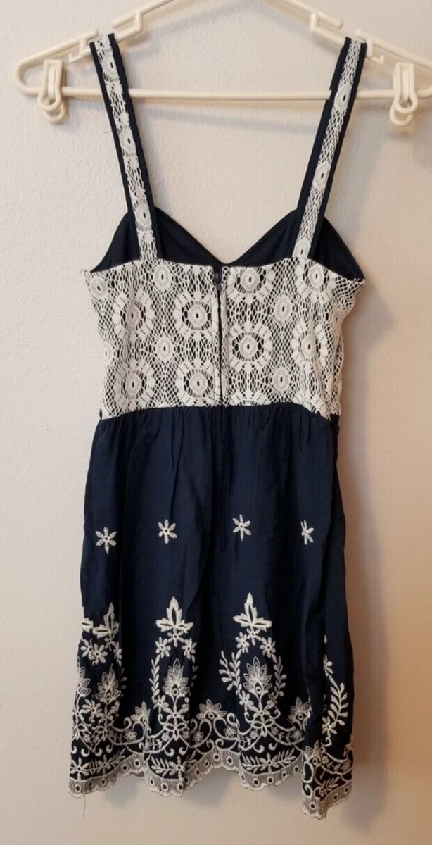 Rue 21 Dress Size 1 Blue Embroidered Floral Lace Lined Party