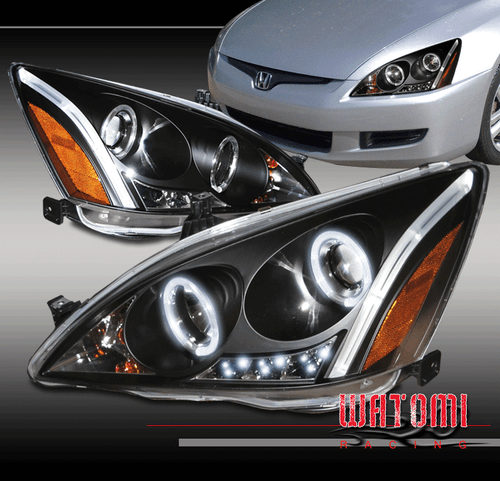 FOR 03-07 HONDA ACCORD DX EX LX HALO LED PROJECTOR HEADLIGHTS LAMPS BLACK LH+RH - Picture 1 of 12