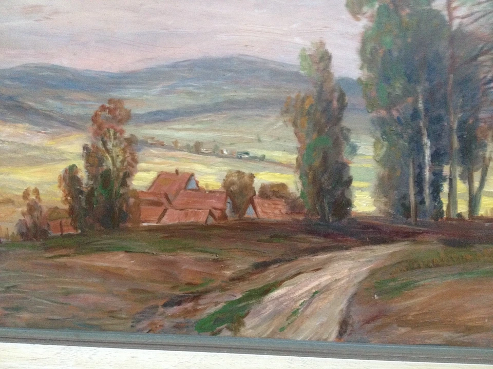 ::SOMMERIDYLLE LANDSCHAFT DORF AM FELDRAND °UNDEUTLICH SIGNIERT ANTIK RAHMEN ÖL - Bild 3 von 4