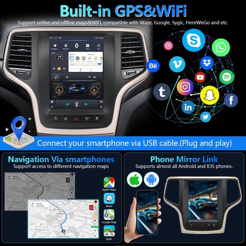 9.7" Vertical 64G Car Stereo Radio Navi Carplay For 2014-22 Jeep Grand Cherokee - Picture 11 of 23