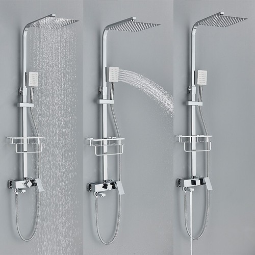Colonna doccia miscelatore cromato pioggia soffione doccetta bagno set ottone - Foto 3 di 14