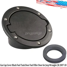 Gas Cap Cover Black Fuel Tank Door Fuel Filler Door for Jeep Wrangler JK 2007-18
