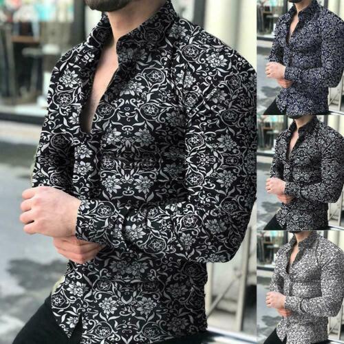 Moda Camisa de Vestir Mangas Largas Hojas de Arbol Ropa Fina Para Hombre NEW  | eBay