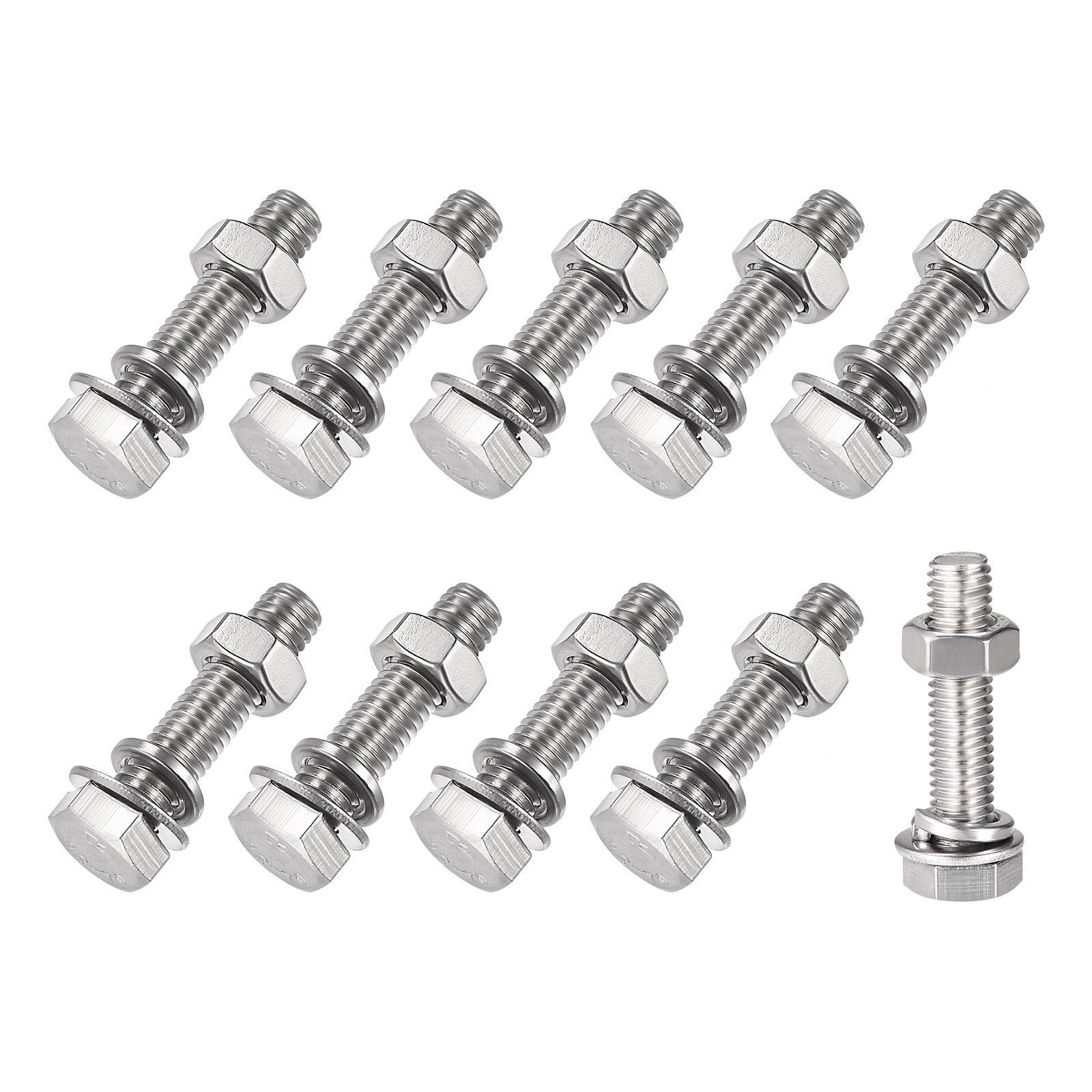 M8x35mm Hex Head Screws Bolts Nuts Flat Lock Washers Kit 10 Sets