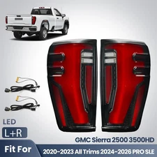 Upgrade LED Tail Light For 2020-2026 GMC Sierra 2500 3500 Black Left+Right Pair