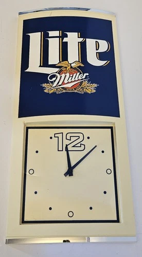 VINTAGE MILLER LITE BEER SIGN WALL CLOCK  Battery Operated 24"  1980s- Works