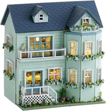 DIY Miniature House Kit, CUTEROOM Wooden Dollhouse Kit Mini House Making Kit wit