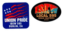 2 Stickers IBEW Local 595 Union Pride Dublin CA Brotherhood Electrical Workers