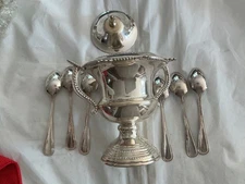WILLIAM ADAMS A TOWLE COMPANY INDIA Brass/Silver 7"h Covered Bowl w/ 6 Spoons