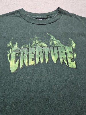 Creature Skateboards NHS T-Shirt Graphic Smoke Swamp Green Medium Fade Y2K RARE 