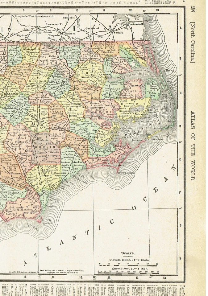 Mapas a color antiguos de Carolina del Norte y Virginia Occidental con fecha de 1902 Foto 3 de 4