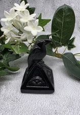 Black Obsidian Crow on Pyramid All Seeing Eye Carving Hand Carved Crystal Carvin
