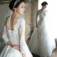 Elegant A Line Wedding Dresses Long Sleeves Backless Lace Appliques Bridal Gowns