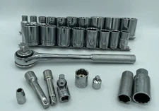 Vintage MasterCraft 19-Piece 1/2" Drive 12 Point Chrome Socket Set with Ratchet