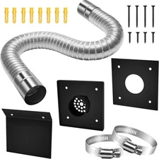 Pellet Stove Pipe Kit, 2" x 59" Aluminum Flex Vent for Fresh Air silver 