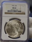 1925 US Peace Silver Dollar $1 NGC MS64