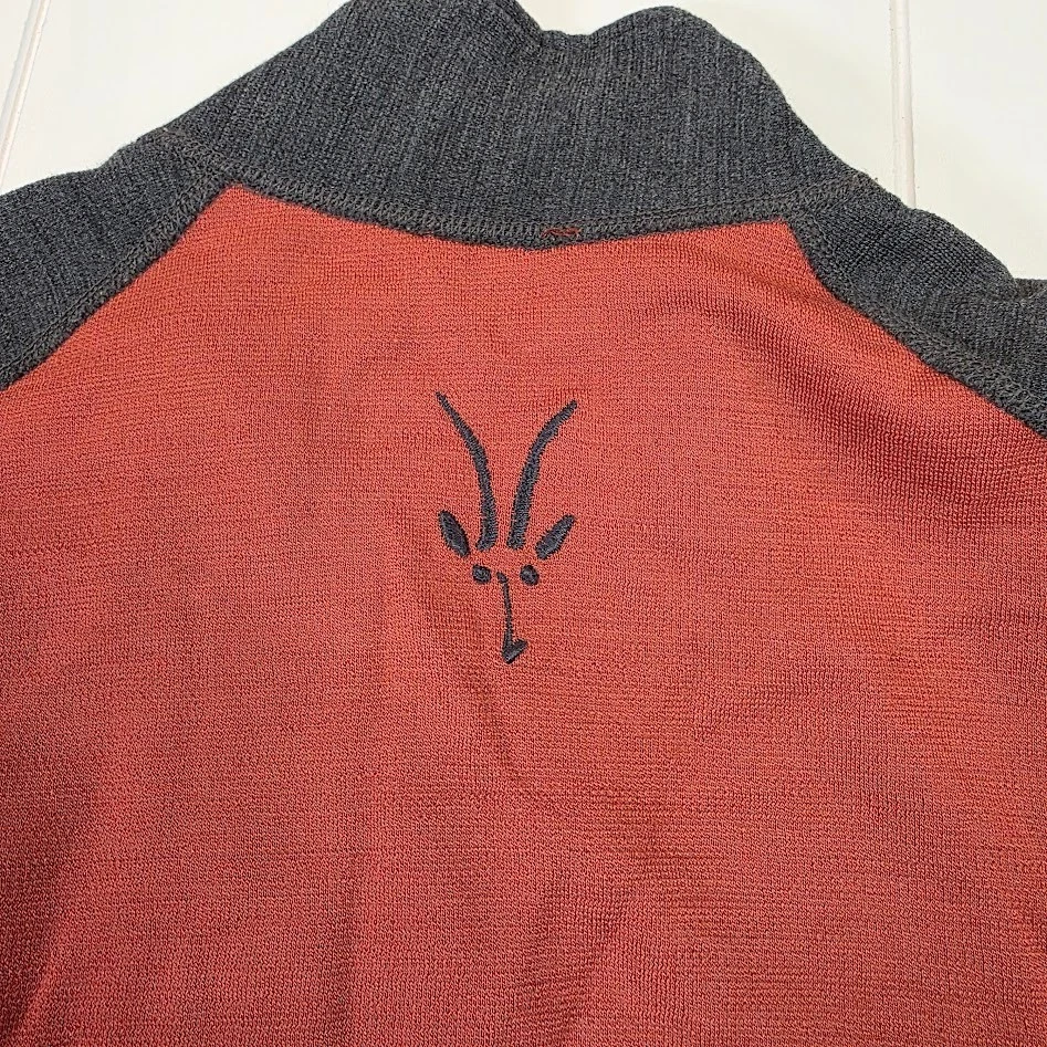 Ibex Men's Size M Full Zip Merino Wool Sweater Jacket Orange Gray Outdoor Hiking - Image 4 of 4