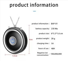 NEW BAP-01 Popular Portable Purifier Wearable Negative Ion Necklace Air Purifier