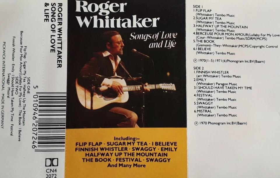 Roger Whittaker-Songs Of Love And Life Cassette.1970 Contour CN4 2072. - Image 4 of 4