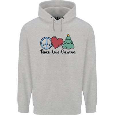 Peace Love Christmas Xmas Mens 80% Cotton Hoodie
