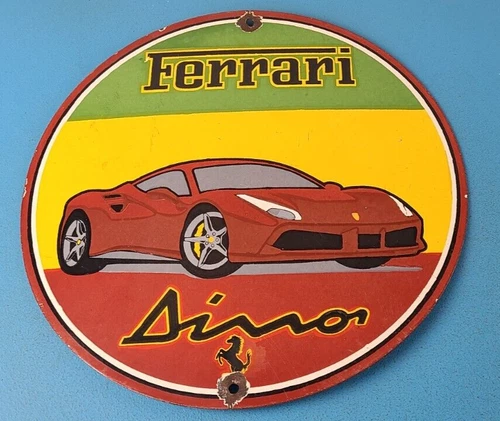Vintage Ferrari Dino Sports Car Sign - Auto Service Dealer Gas Porcelain Sign