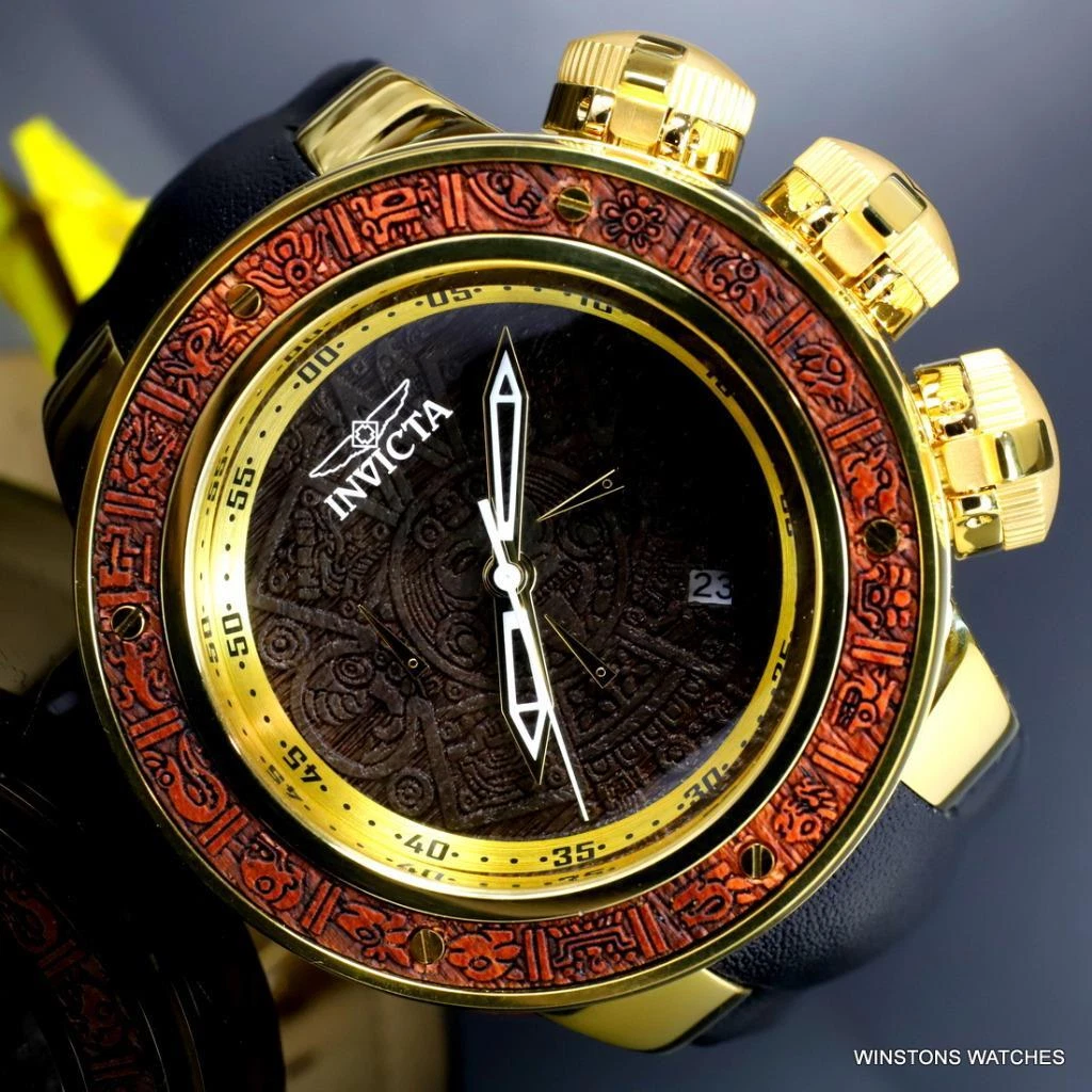 Invicta Subaqua Sea Dragon Aztec Brown Wooden Inlay Leather 52mm