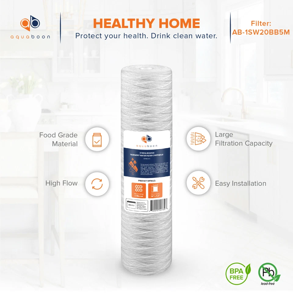 4PK of 20" Big Blue String Wound Sediment Water Filter Cartridge 5µm by Aquaboon - Image 4 of 4