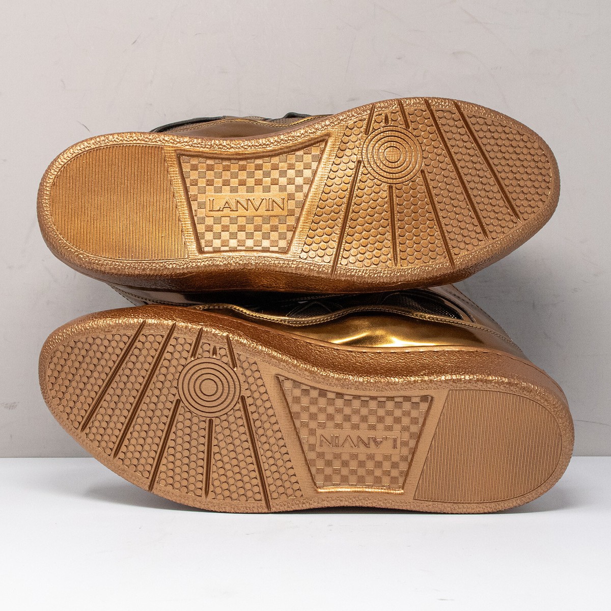Lanvin Curb Chunky Gold Leather Sneakers, Men's 46 EU (13 US
