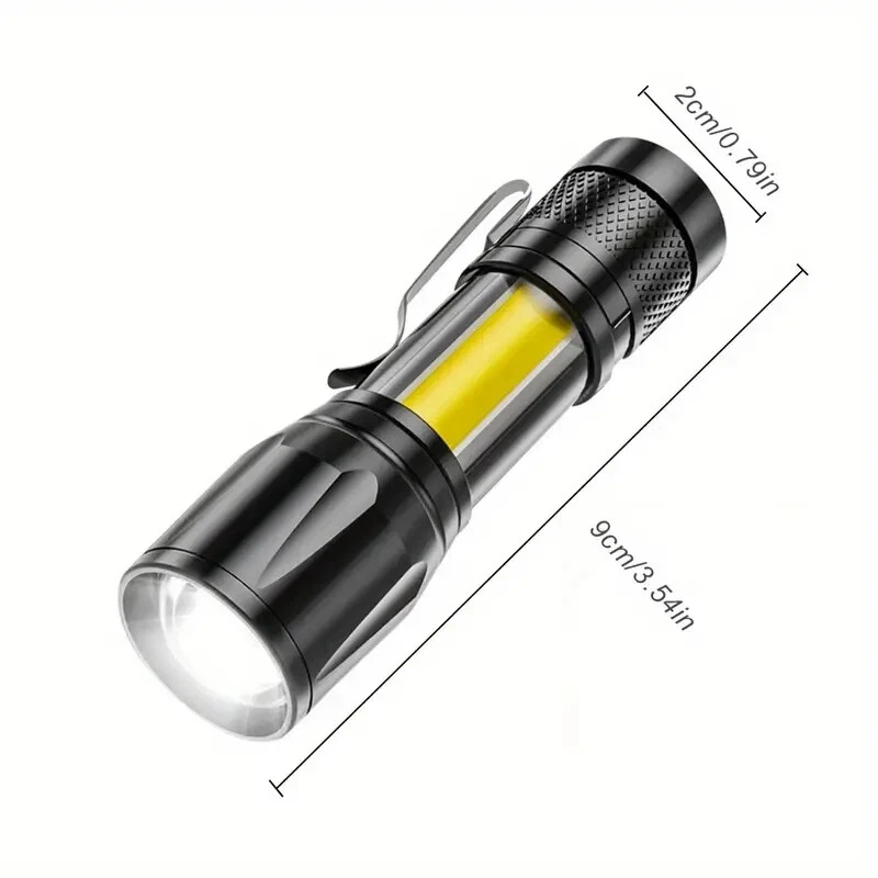 2 Mini Torce LED WORLUDE Ricaricabili USB – 300 Lumen Con Luci Laterali COB, Messa A Fuoco Regolabile E Clip – Per Escursionismo E Uso Quotidiano