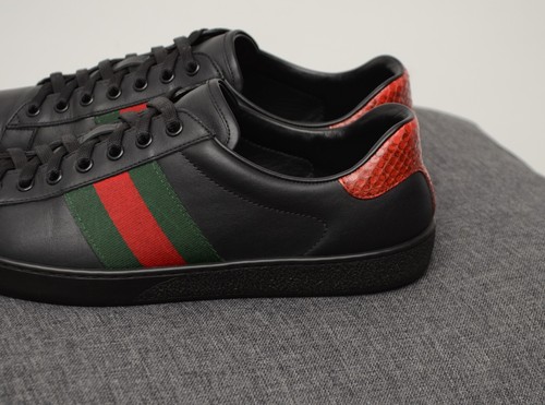 Scarpe sneakers uomo autentiche Gucci Ace pelle nera taglia UK 8,US 9,EU 42 - Foto 5 di 17