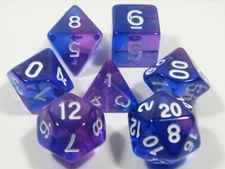 NEW RPG Dice Set of 7 - Mysty Blue-Purple (WhiteInking) D4 D6 D8 D10 D12 D20 D00